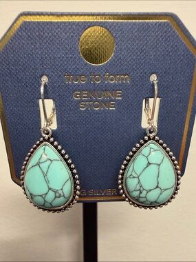 True to Form | Turquoise Teardrop Dangle Earrings w/ Silver Beaded Frame
